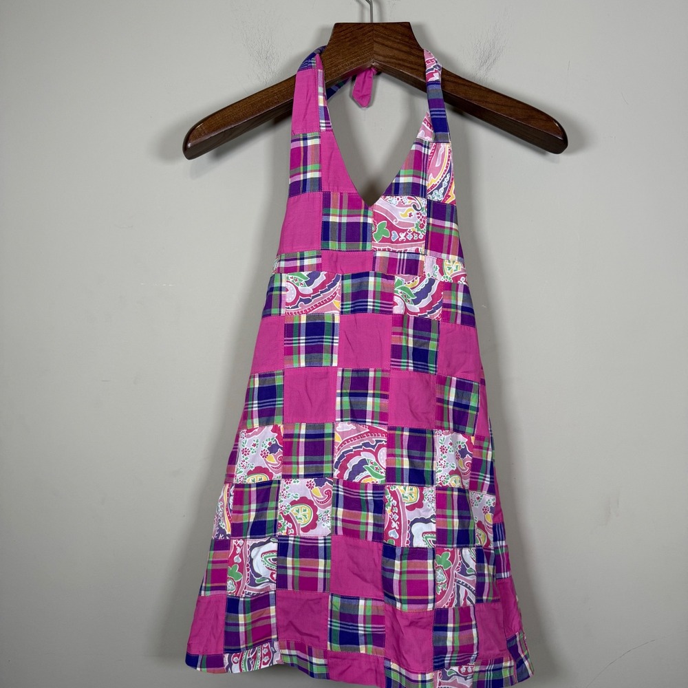Kelly's Kids PInk Patchwork Madras Plaid Halter Dress Girl Med (7-8)